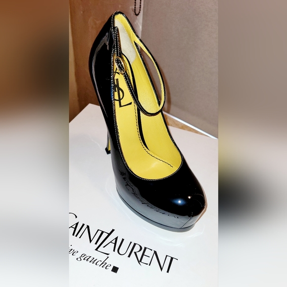 YVES SAINT LAUTENT (YSL) Ankle Strap Pump, Black & Yellow Patent shoe, size 37 - Picture 12 of 17